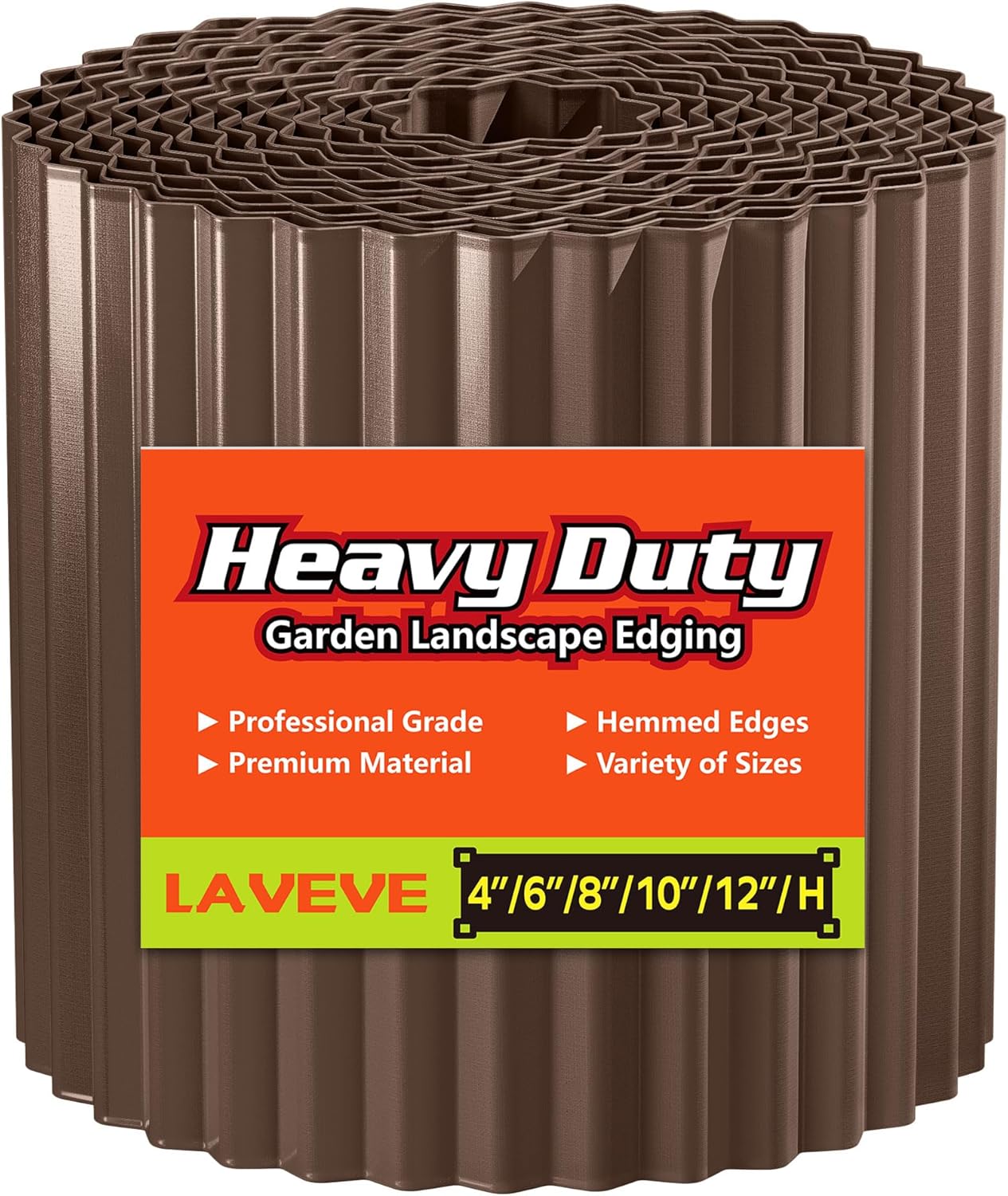 LAVEVE Corrugated Metal Garden Edging 4" x 10Ft, Landscape Edging Border for Lawn, Flower Bed, Garden Fence, Paver Edging (Coffee)