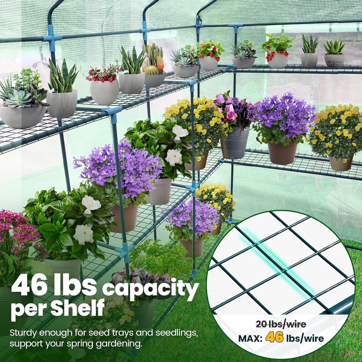 KING BIRD Premium Greenhouse for Outdoors, 84 x 56 x 77 Upgraded PE Cover & Steel Frame Walk in Hot House, w/ Zippered Screen Windows Mesh Door, 3 Tiers 20 Shelves for Outside Garden, Green