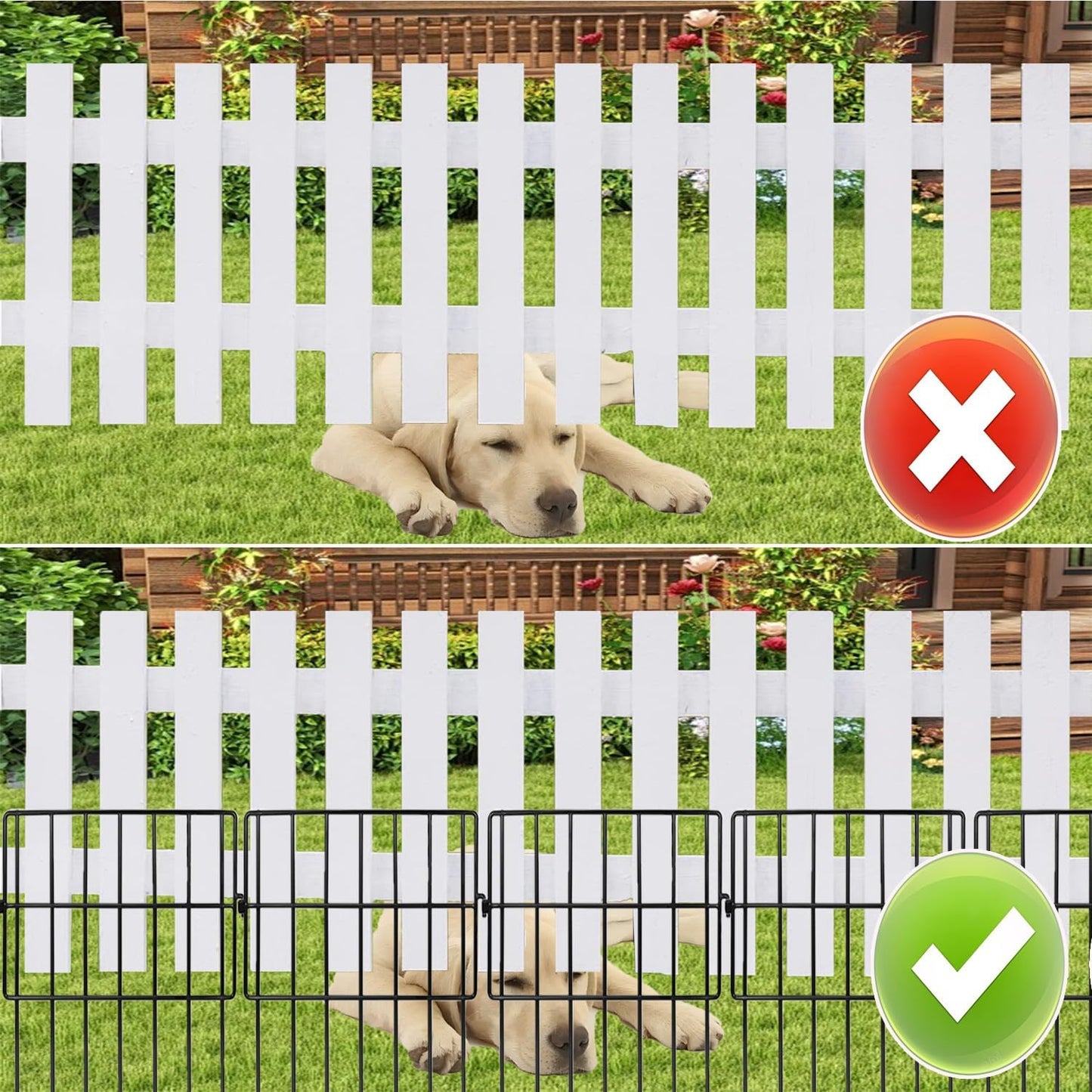 Decorative Garden Fence 17in x10.8ft,10 Pack Rustproof Metal No Dig Fence Animal Barrier for Dog and Rabbits,Square Flower Bed Edging Ornamental Wire Border Panel Fencing,Yard Patio Defense(Square)
