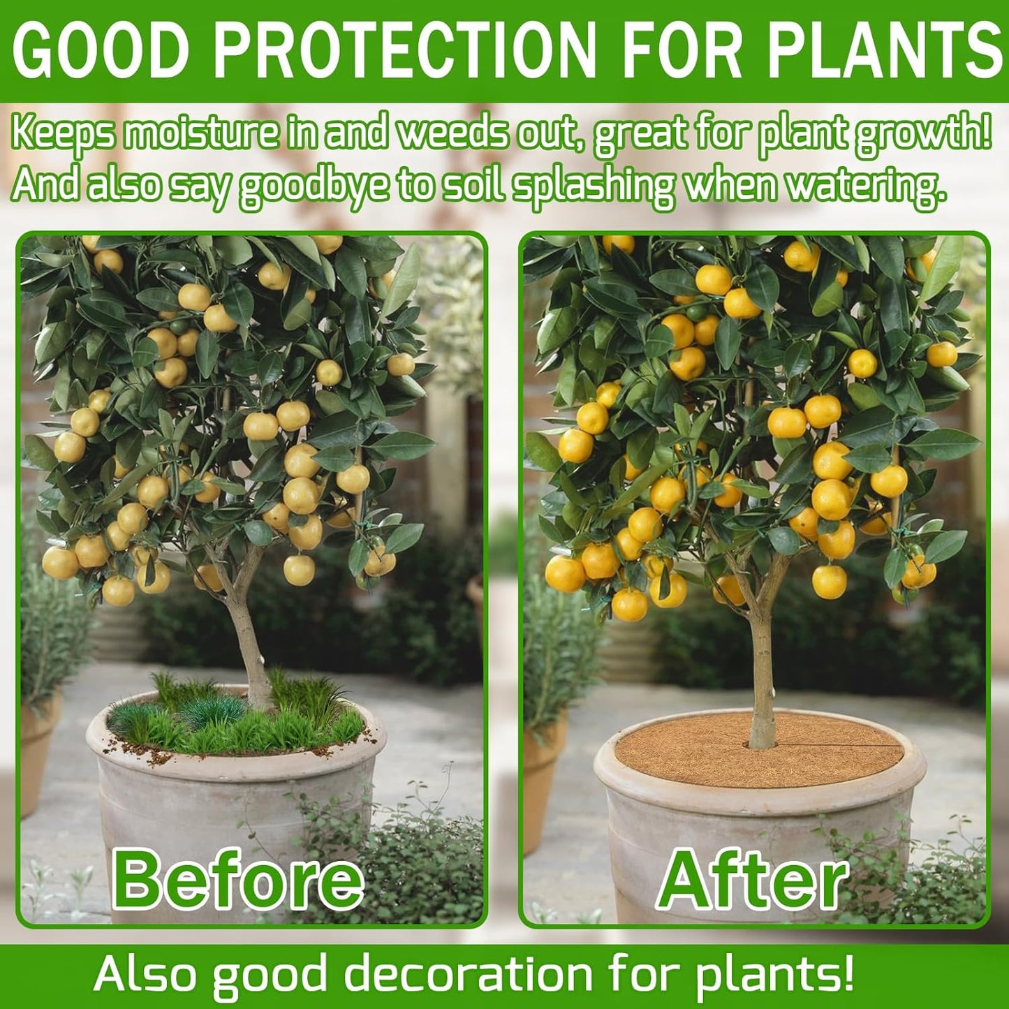 ZeeDix 10 Pack 14 Inch Coconut Fiber Mulch Ring, 100% Natural Coco Coir Tree Ring Mulch Mat Plant Protector Mat, Coconut Coir Discs Plant Pot Soil Cover for Indoor Outdoor Plants, Garden Decoration