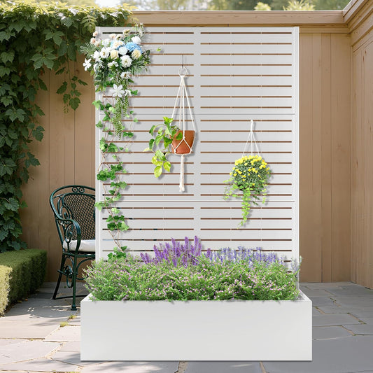 Metal Planter Box with Trellis, Heavy-Duty Raised Garden Bed for Climbing Plants, Drainage Hole, Outdoor Planter Box with Privacy Screen，47''L×16''W×71''H