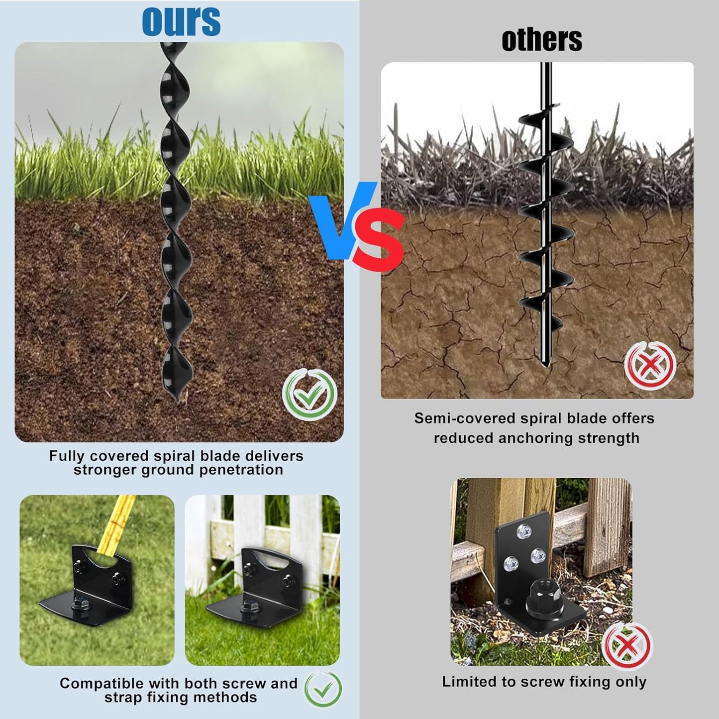 24" Heavy Duty Ground Anchors Screw in, 4 Pack Earth Anchors with Drill Adapter & Brackets, Metal Shed Anchor Kit for Storage Sheds, Mobile Home, Swing Set, Trampoline, Tent, Dog Tie-Out (No Straps)