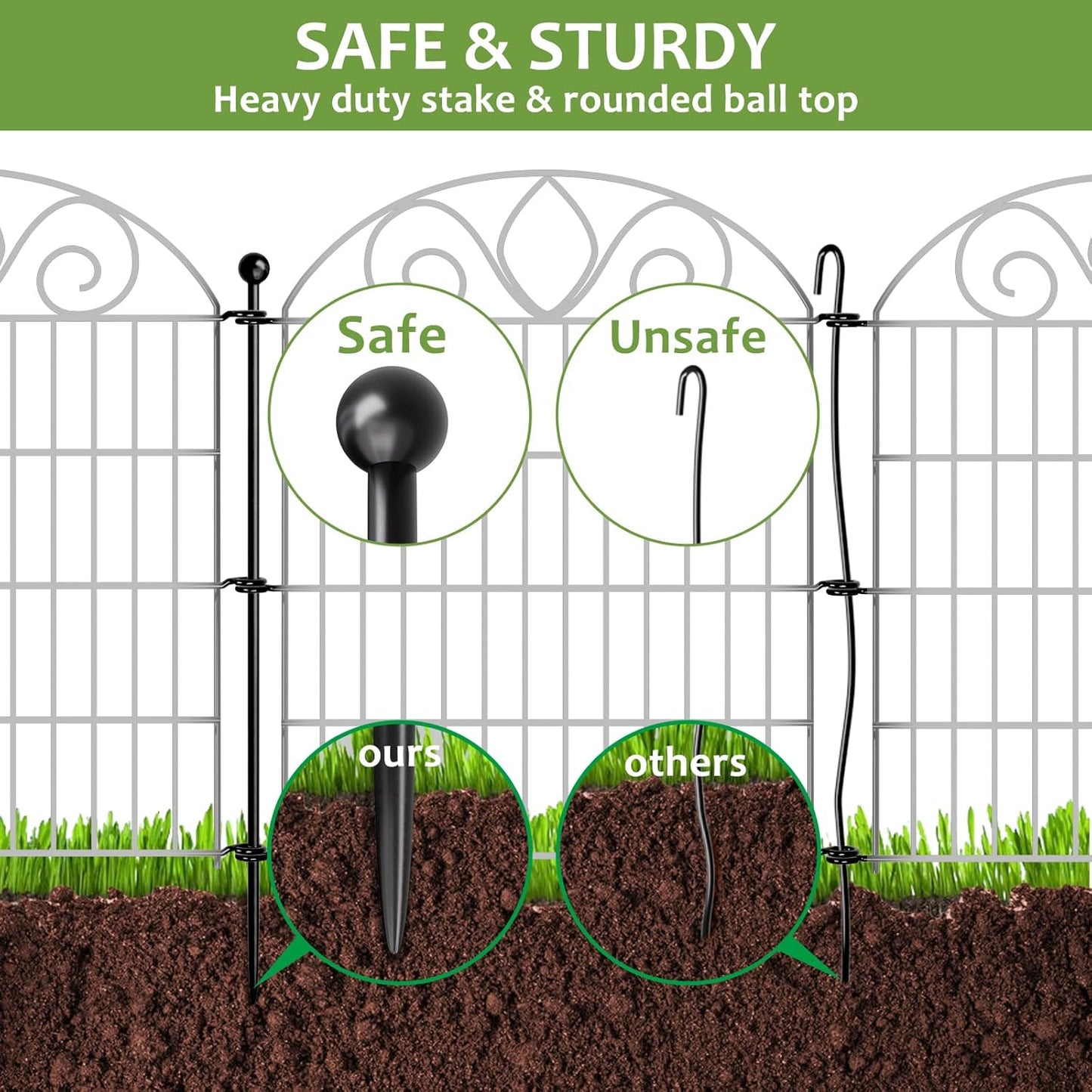 10 Panels No Dig Decorative Garden Fence with Gate – 28" H X 19.6' L Rustproof Metal Dog Fence Outdoor for Yard, Animal Barrier Fence for Pet, Garden Border, Patio, Flower | Temporary Fencing