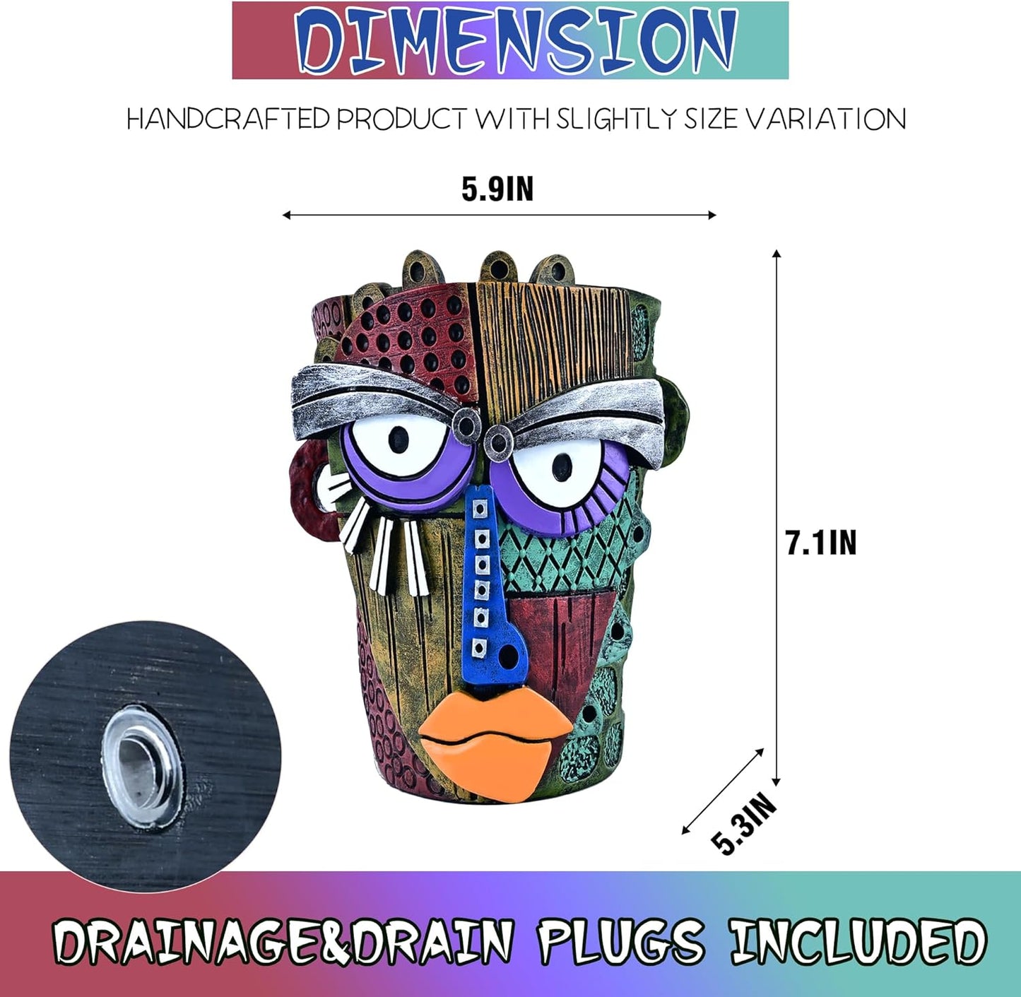 Bohemian Face Planter Pots for Plants,Hand-Painted Colorful Flower Pots with Drainage, Indoor Outdoor Garden Decor Gift(Classic,Small)