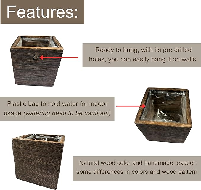 LaLaGreen Indoor Planter Box for Plants (12 Pack, 4x4 Inch) Small Square Wooden Wall Mounted Planters Wood Window Boxes Hanging Flower Pot Plant Holder Outdoor Herb Modern Vertical Garden Home Decor