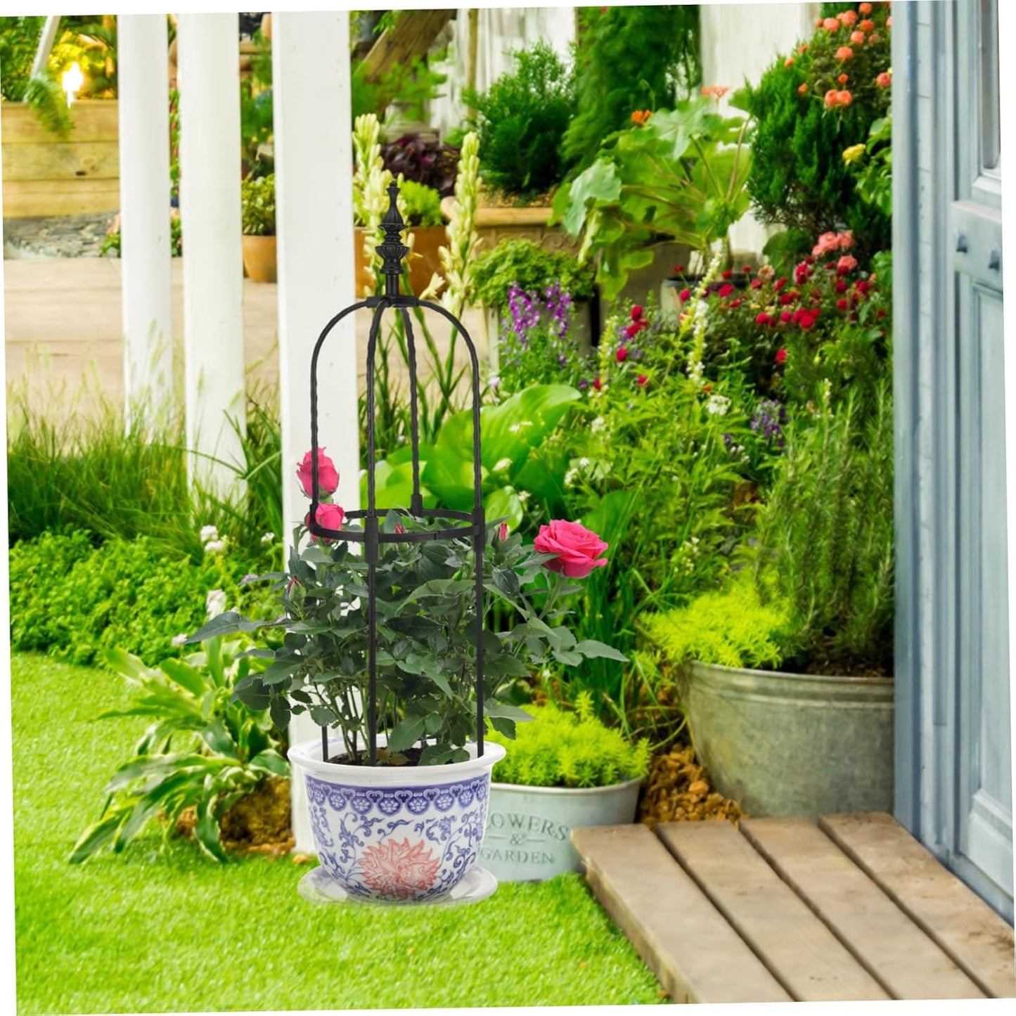 Outdoor Metal Climbing Plant Support Garden Obelisk Trellis Secure Base for Stability