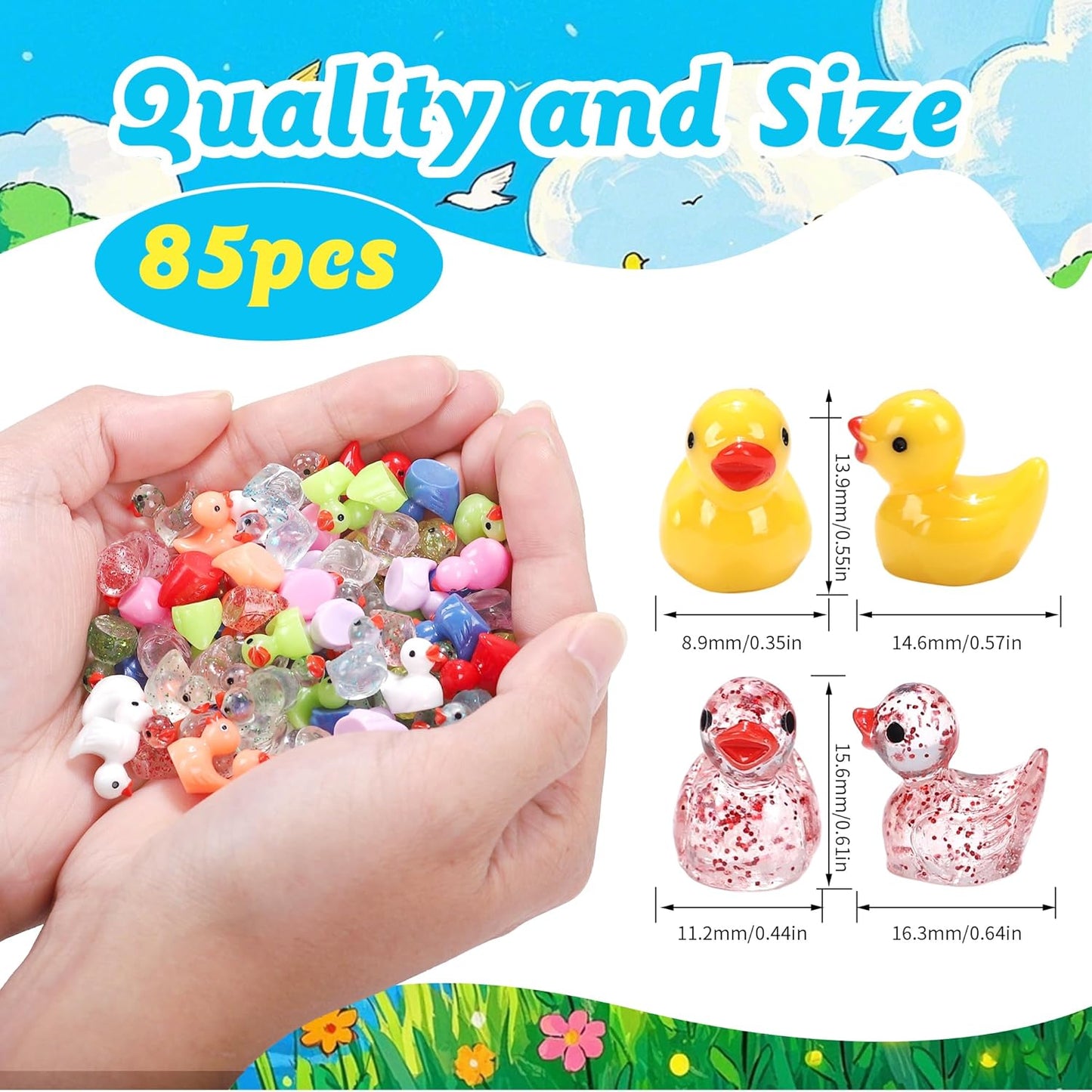 85 Pcs Mini Ducks Tiny Resin Ducks Glitter Little Animals Figurines Bulk for Micro Landscape Aquarium Ornaments Kit Dollhouse Decor Crafts Garden Accessories