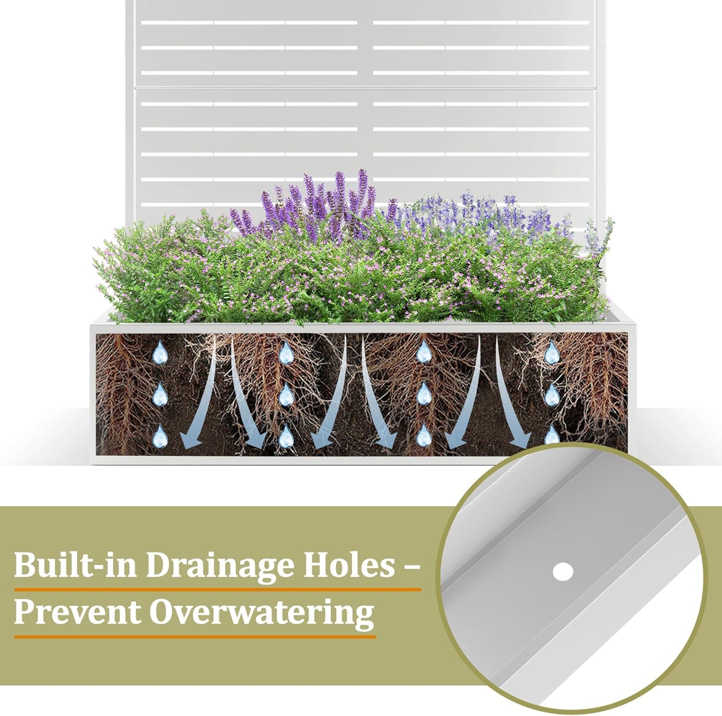 Metal Planter Box with Trellis, Heavy-Duty Raised Garden Bed for Climbing Plants, Drainage Hole, Outdoor Planter Box with Privacy Screen，47''L×16''W×71''H