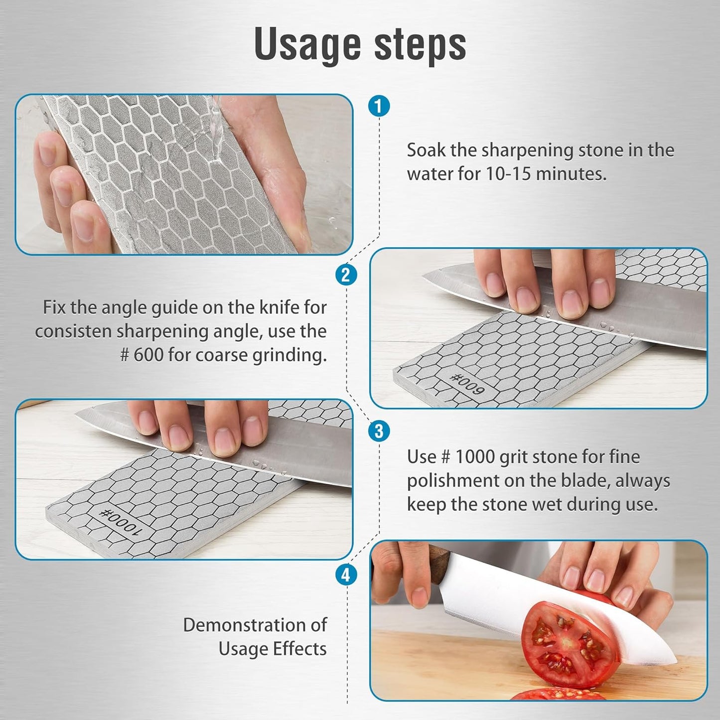 S SATC Diamond Sharpening Stone 2 Side Grit 600/1000 Diamond Plate Honing Stone 8-inch Hone Sharpener White