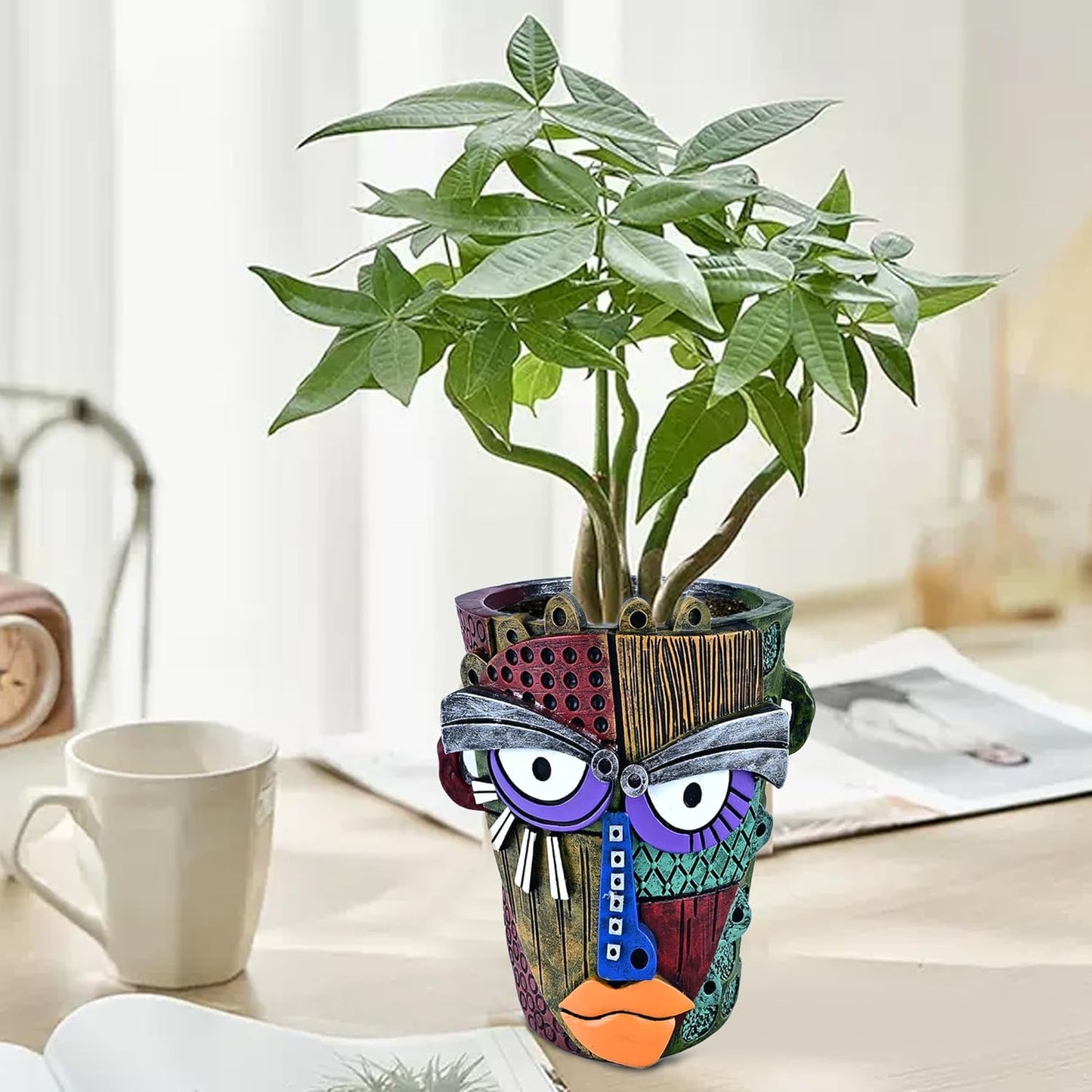 Bohemian Face Planter Pots for Plants,Hand-Painted Colorful Flower Pots with Drainage, Indoor Outdoor Garden Decor Gift(Classic,Small)