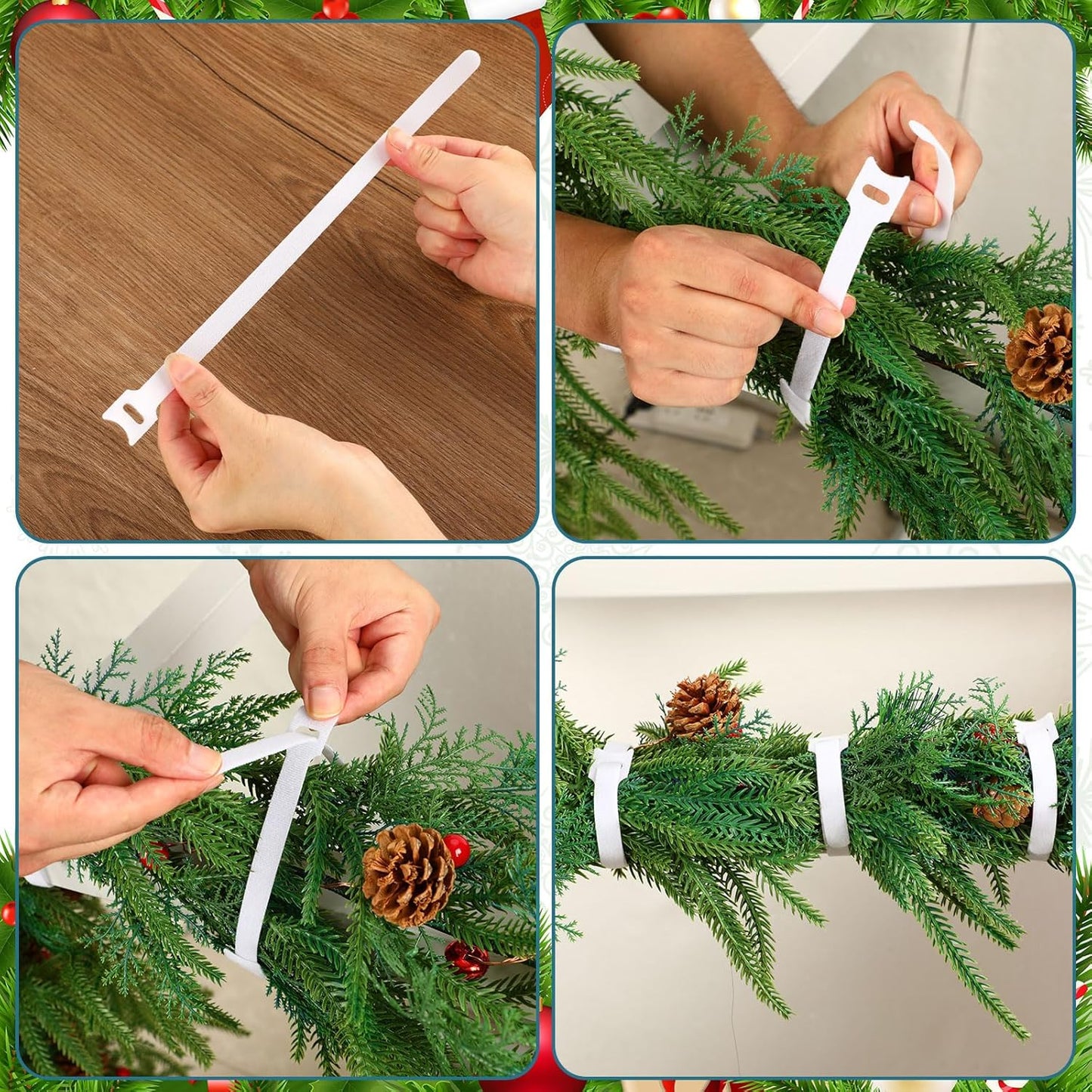 100 Pcs Christmas Garland Ties 12Inch Adjustable Holiday Garland Twist Ties for Holiday Christmas Halloween Tree Wreath Party Yard Wall Doorway Reusable Nylon Garden Cable Straps Decoration(White)