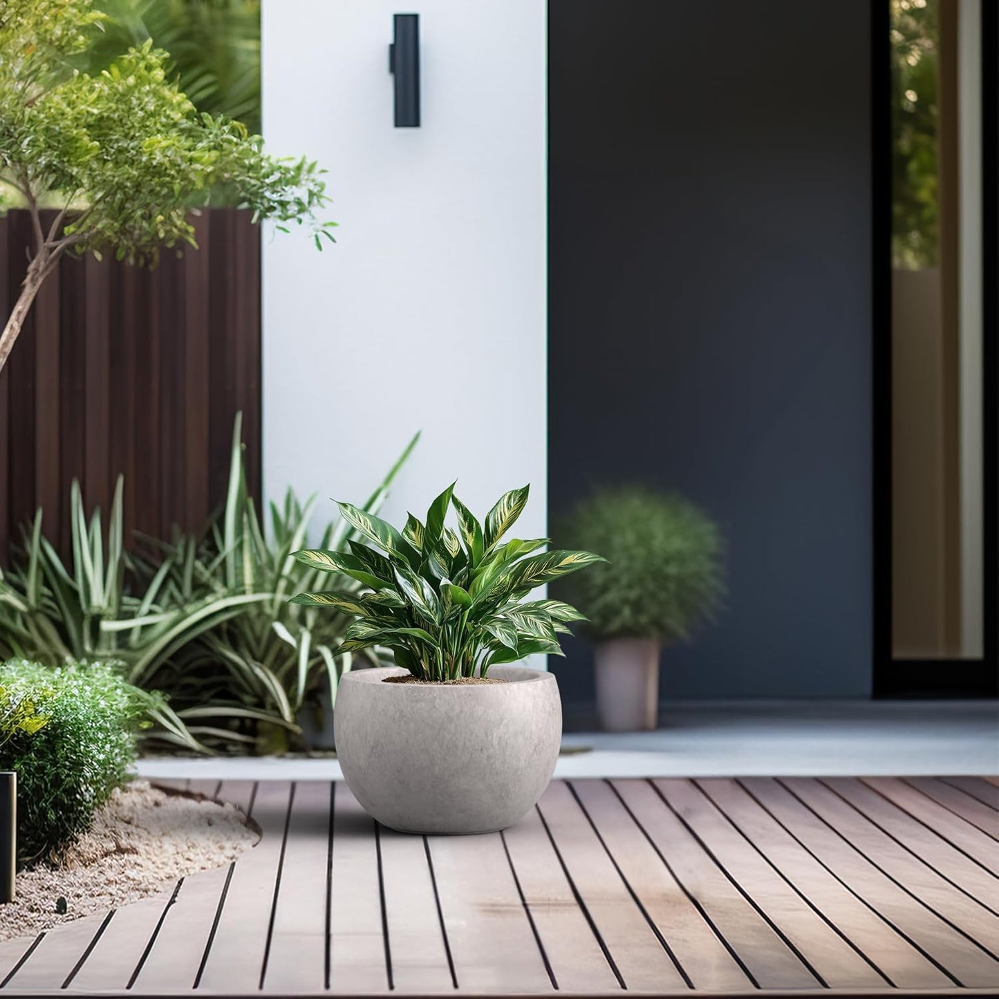 Kante 19.9" Dia Round Concrete Planter, Outdoor/Indoor Large Bowl Plant Pots with Drainage Hole and Rubber Plug for Garden Patio Balcony Home, Light Gray