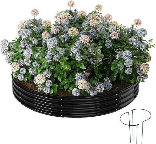 Galvanized Metal Planter Round Raised Garden Bed Kit for Gardening Outdoor，3x3x1ft Grow Garden Box Raised Flower Bed，Round Galvanized Planter Outdoor Large Metal Fire Pit Ring Black