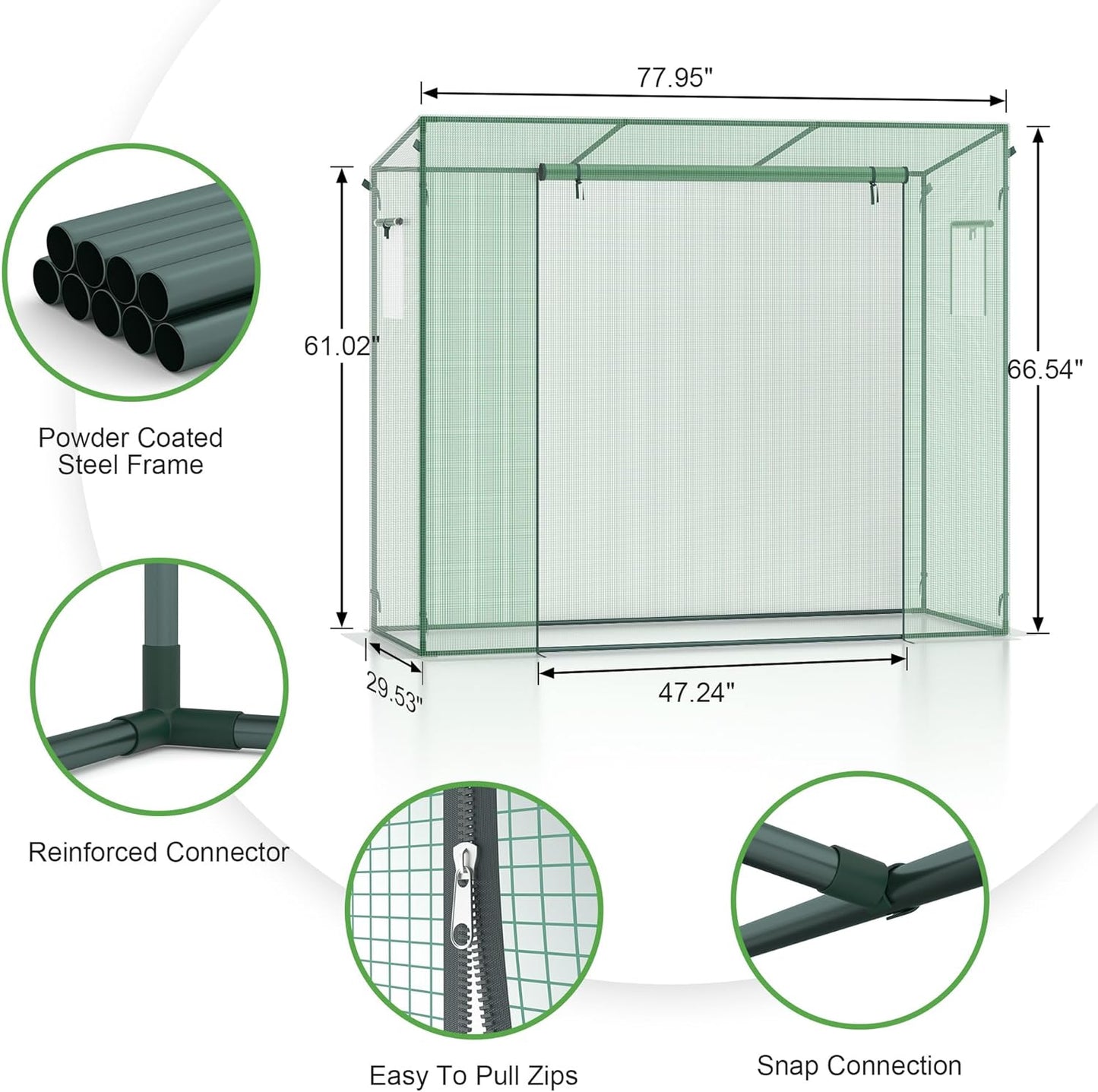 Greenhouse, Phonjoroo Lean to Small Greenhouse w/ 2 Side Windows & Zipper Rolling Door Tomato Greenhouses w/ Thicken PE Cover Outdoor Plant House Portable Small Hot House Winter Storage