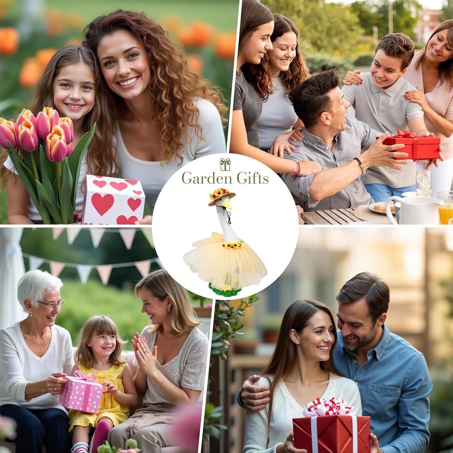 Large White Goose Statues Cygnus, Cute Big Bird Decor Garden Sculpture with Sunflower Outfits and Hat Duck Figurine Indoor Outdoor Porch Backyard Pool Lawn Ornaments 19’’ Birthday Holiday Decorations