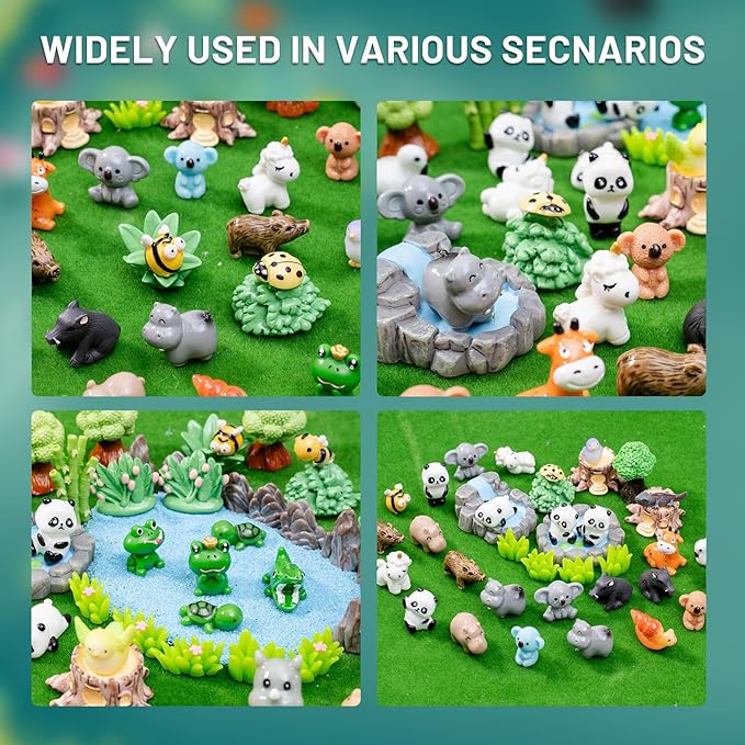 Miniature Small Animal Figurines, 80pcs of Mini Resin Animals, Forest Decoration Ornaments, Miniature Landscape Ornament Sets, Fairy Garden and Dollhouse Accessories