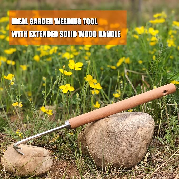 SHANFEEK Weed Puller Weeding Artifact Uprooting Weeding Tool Gardening Hand Tools 16-Inch Weed Remover Tool for Yard with Extended Hard Solid Wood Handle(V-Type)