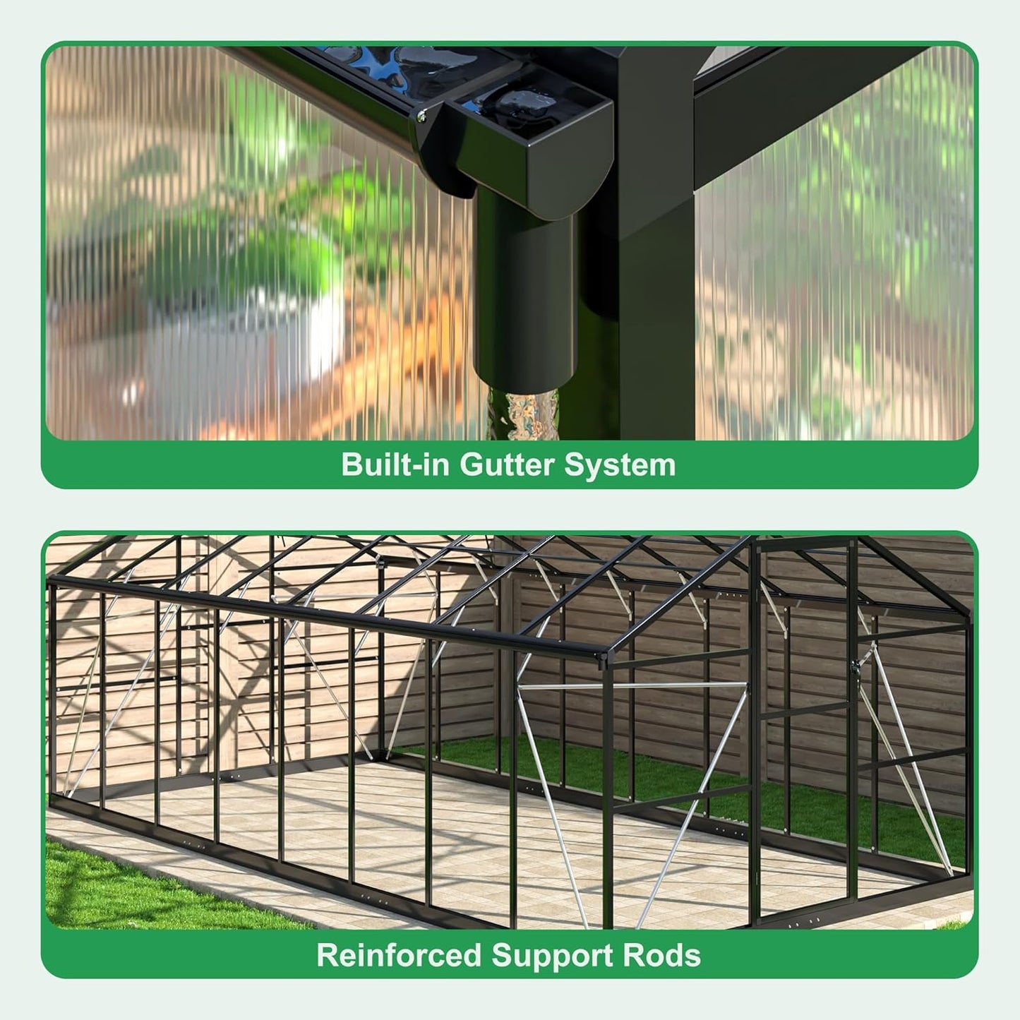 WKM 8x16 FT Greenhouse for Outdoors, Polycarbonate Greenhouse with Roof Vent and Quick Setup Structure, Aluminum Greenhouse for Garden Backyard, Black