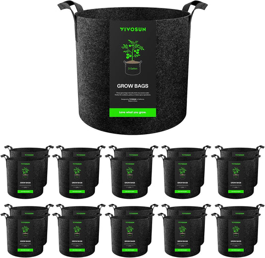 VIVOSUN 20-Pack 3 Gallon Grow Bags, Heavy Duty Thickened Nonwoven Fabric Pots with Handles for Flowers Fruits and Vegetables Black