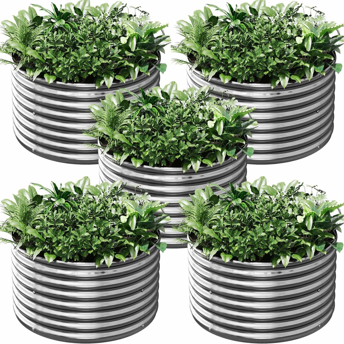 5 Pack 2x2FT Round Galvanized Raised Garden Bed Outdoor,Metal Garden Bed for Vegetables,Steel Raised Beds for Gardening,Above Ground Garden Box for Flower