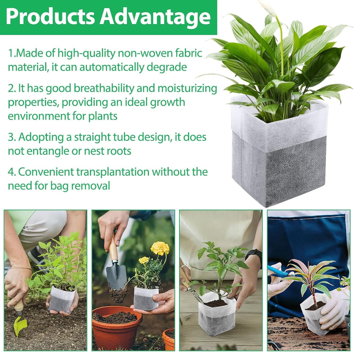 Augshy Nursery Growing Bags, 200Pcs Plant Grow Bags Non-Woven Fabric Seedling Pots Seedling Bags for Planting Seed Starting Pots Pouches for Vegetable Flower Fruit Saplings Tree (5.9" x 6.3")