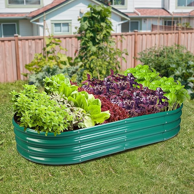 Raised Garden Bed Galvanized Planter Box Outdoor, Rot-Resistant Metal Garden Bed Planter for Vegetables Flower Herb (4- Green)