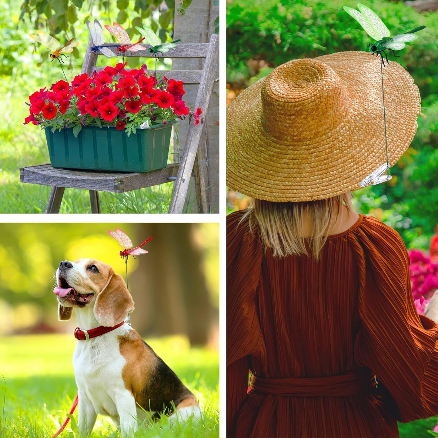 12 Pcs Colorful Dragonfly Clips 3D Simulation Dragonfly Garden Stakes Decor Deer and Horse Fly Deterrent, Bird Fly Scare Devices for Patio Garden Decoration