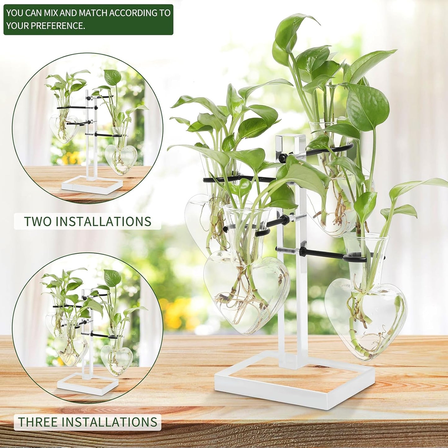 Clear Plants Propagation Stations Terrarium Kit Birthday Gift for Women for Indoor Home Office Decor Acrylic Plant Accessories - 4 Love Hear Vase