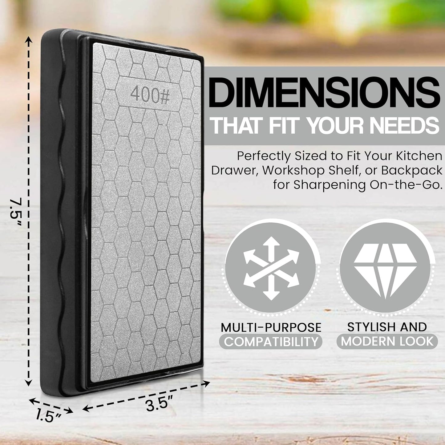 Premium-Grade Diamond Sharpening Stone Set - Double Sided Diamond Knife Sharpener | 400/1000 Grit Stone W/Non-Slip Base & Cover I Replacement to Knife Whetstone & Chisel Sharpening Kit