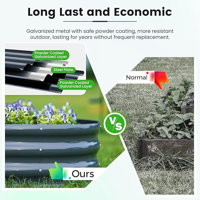 KING BIRD Raised Garden Bed with Arched Trellis Galvanized Planter Garden Box Outdoor for Gardening, Climbing Vegetables, Flowers 7.87x3.94x0.98 Ft, Dark Grey