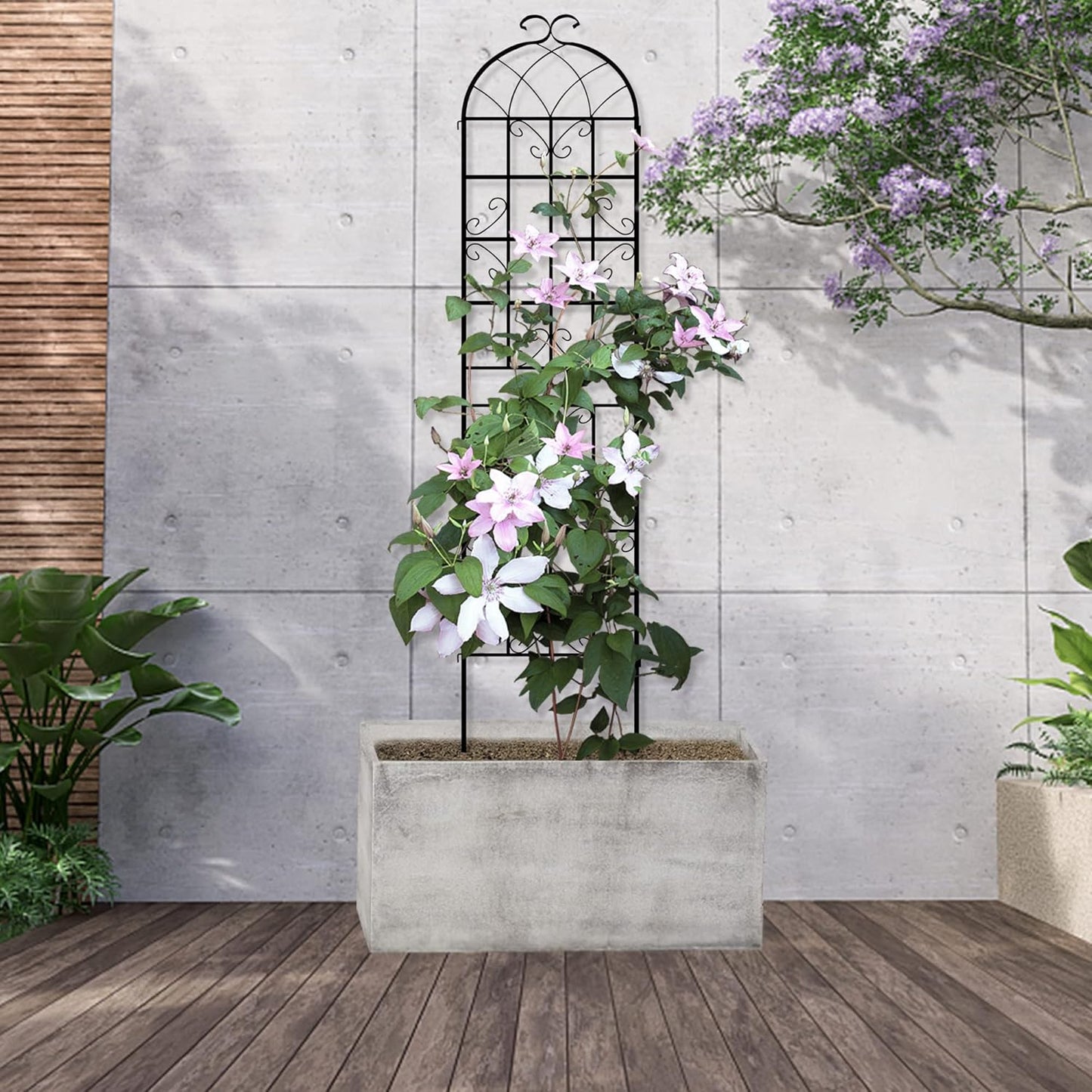 LZRS 4 Pack 87x20in Rustic Iron Arch Decoration Garden Trellis with Black Metal Coating – Perfect for Supporting Climbing Plants Outdoor, Roses, Vines, Flowers, and Vegetables.