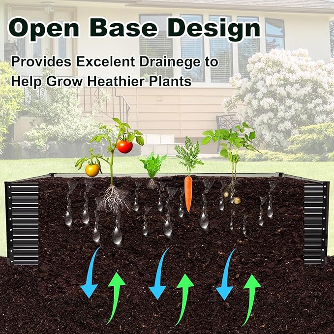 JERIA 8×4×2ft Galvanized Raised，Outdoor Metal Raised Garden Bed, Rectangular Deep Root Planter Box for Vegetables, Flowers, Herbs
