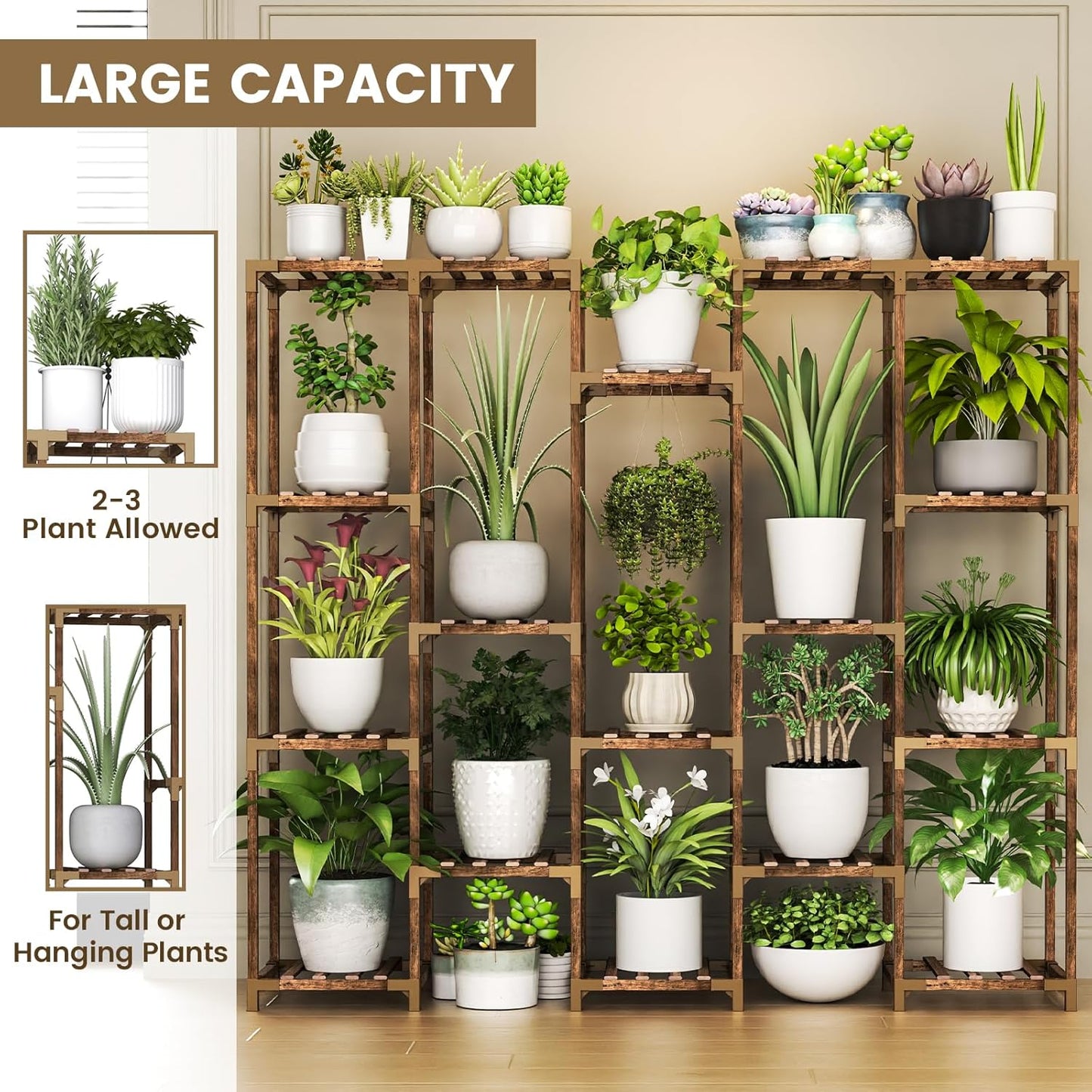 HOMKIRT 19 Tier Large Tall Plant Stand Shelf for Multiple Indoor Plants, Multi Tier Wooden Outdoor Plant Rack Holder Table Flower Stand for Patio Porch Garden Living Room Window