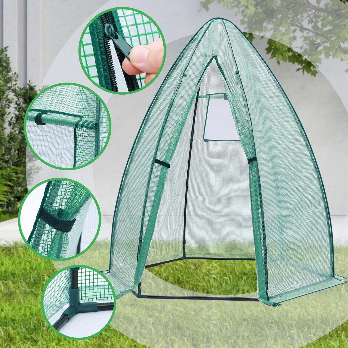 Portable Plant Protector from Animals, Ohuhu Greenhouse for Outsides with Durable PE Cover, Heavy Duty Green House with Zippered Door Mesh Window for Vegetables Flowers Fruits Herbs, 63x54x71 Inch