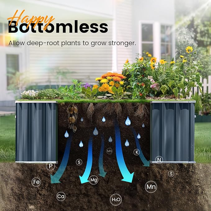 KING BIRD Galvanized Raised Garden Bed with 2 Installation Methods for DIY, 101" x 36" x 24" Heightened Planter Kit Box Outdoor for Deep-Rooted Vegetables, Flowers, Green