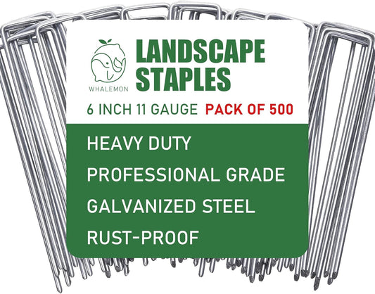 500 Pack Landscape Staples 6 Inches 11 Gauge Stakes, Galvanized Garden Stakes U-Shaped Pins and Landscaping Staples for Sod Anchoring Landscape Fabric Irrigation Tubing, sliver