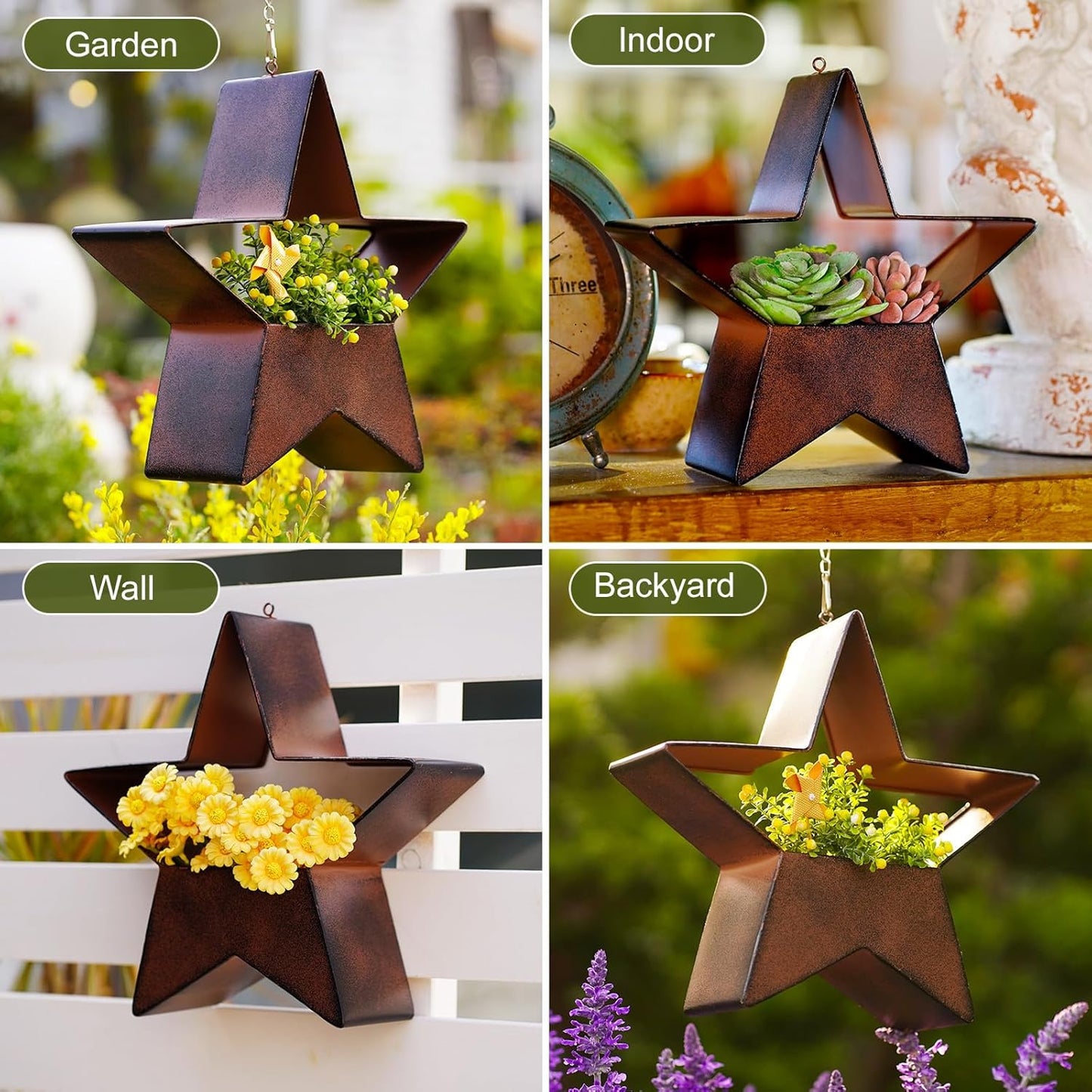 Metal Plant Hangers Indoor and Outdoor: Birthday Gifts for Women Mom Wife Garden Lovers - Rustic Star Shape Hanging Planters Perfect for Window Wall Living Room Office Decor