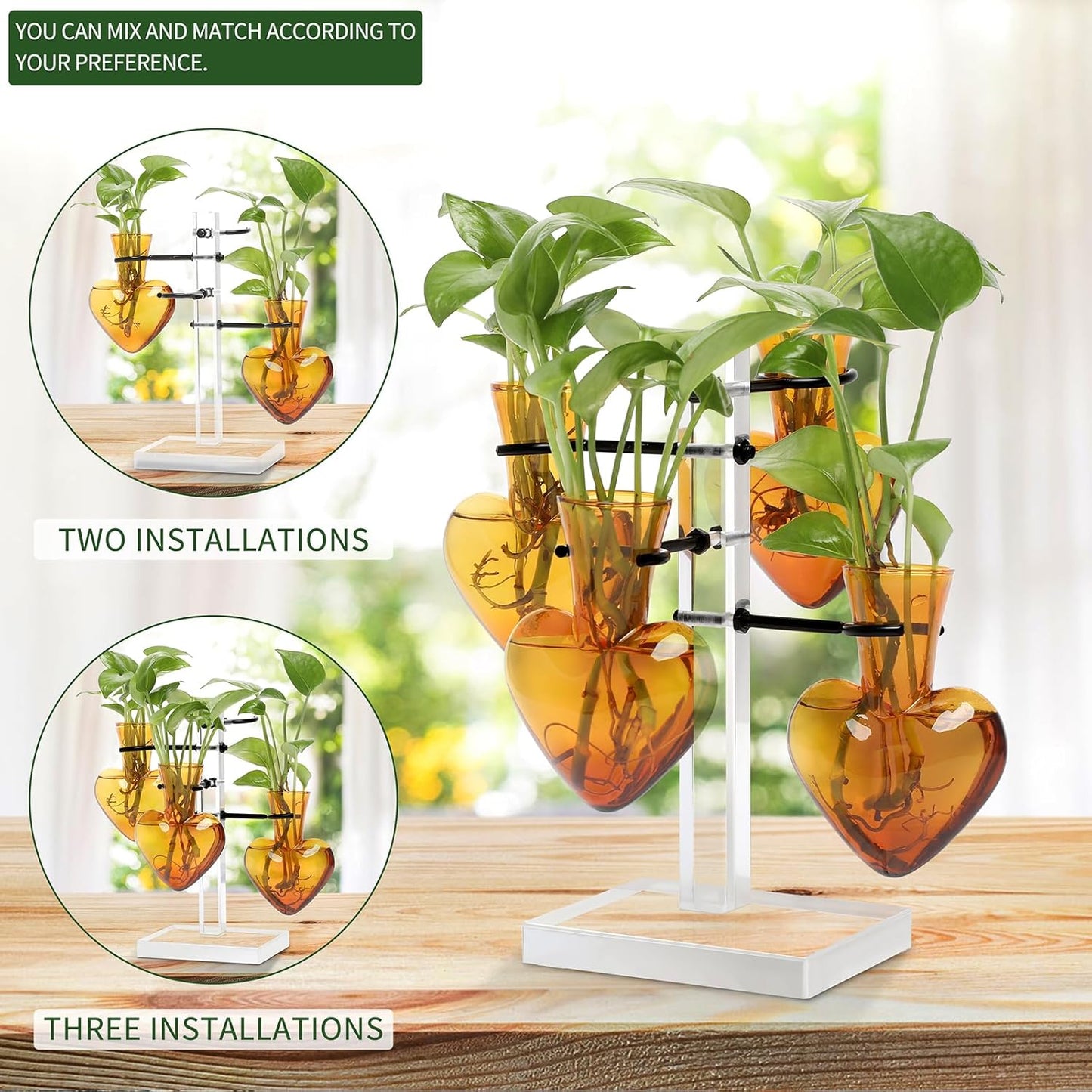 Clear Plants Propagation Stations Terrarium Kit Birthday Gift for Women for Indoor Home Office Decor Acrylic Plant Accessories - 4 Love Hear Vase