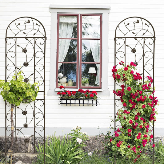 Metal Garden Trellis Rustproof Trellis for Climbing Plants Outdoor Flower Support Bird Deco (Brown-4 Pack, 86.7"x19.7")