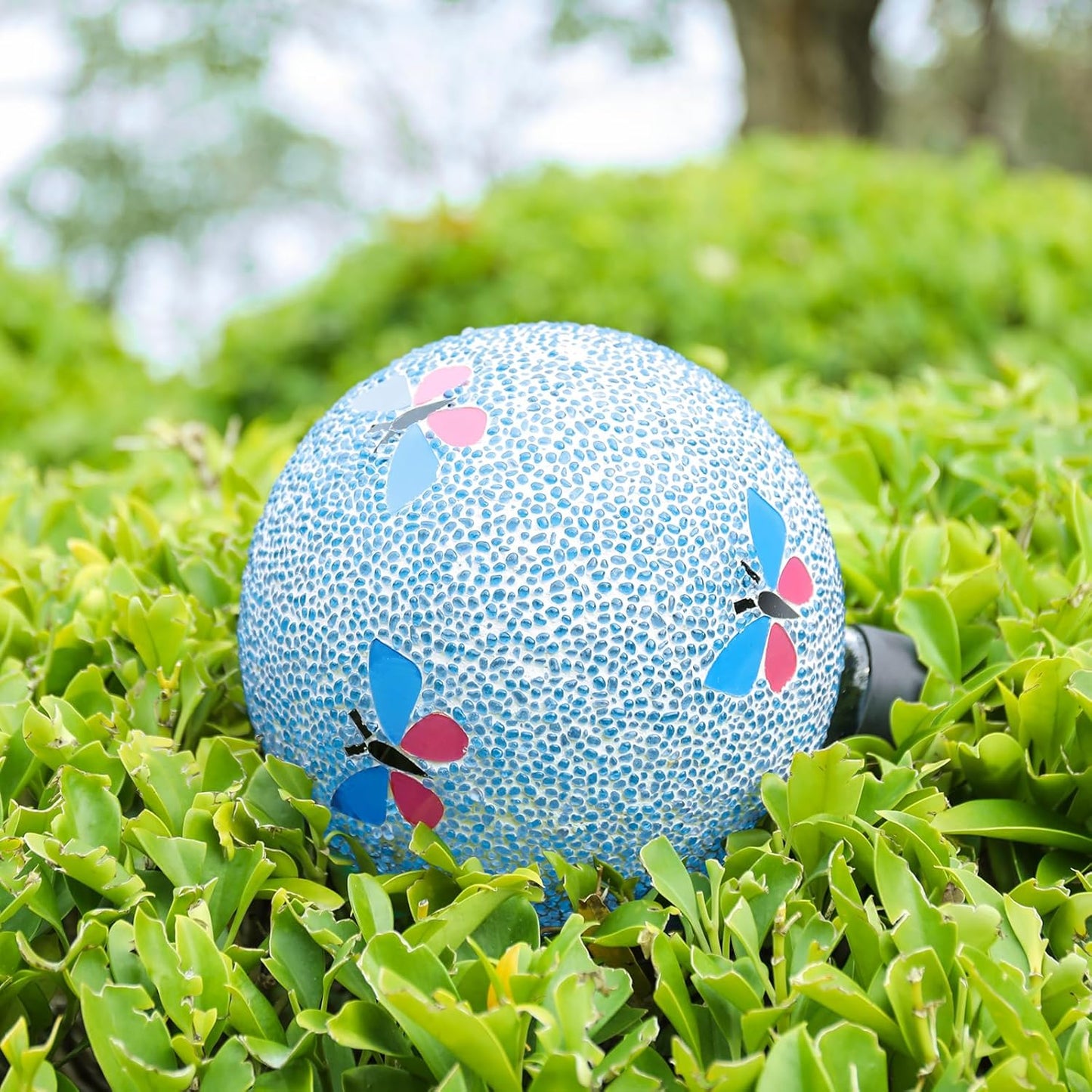 VCUTEKA Gazing Ball, 8" Glass Gazing Balls Sphere for Garden Lawn Outdoor Ornament Yard Decorative, Butterfly