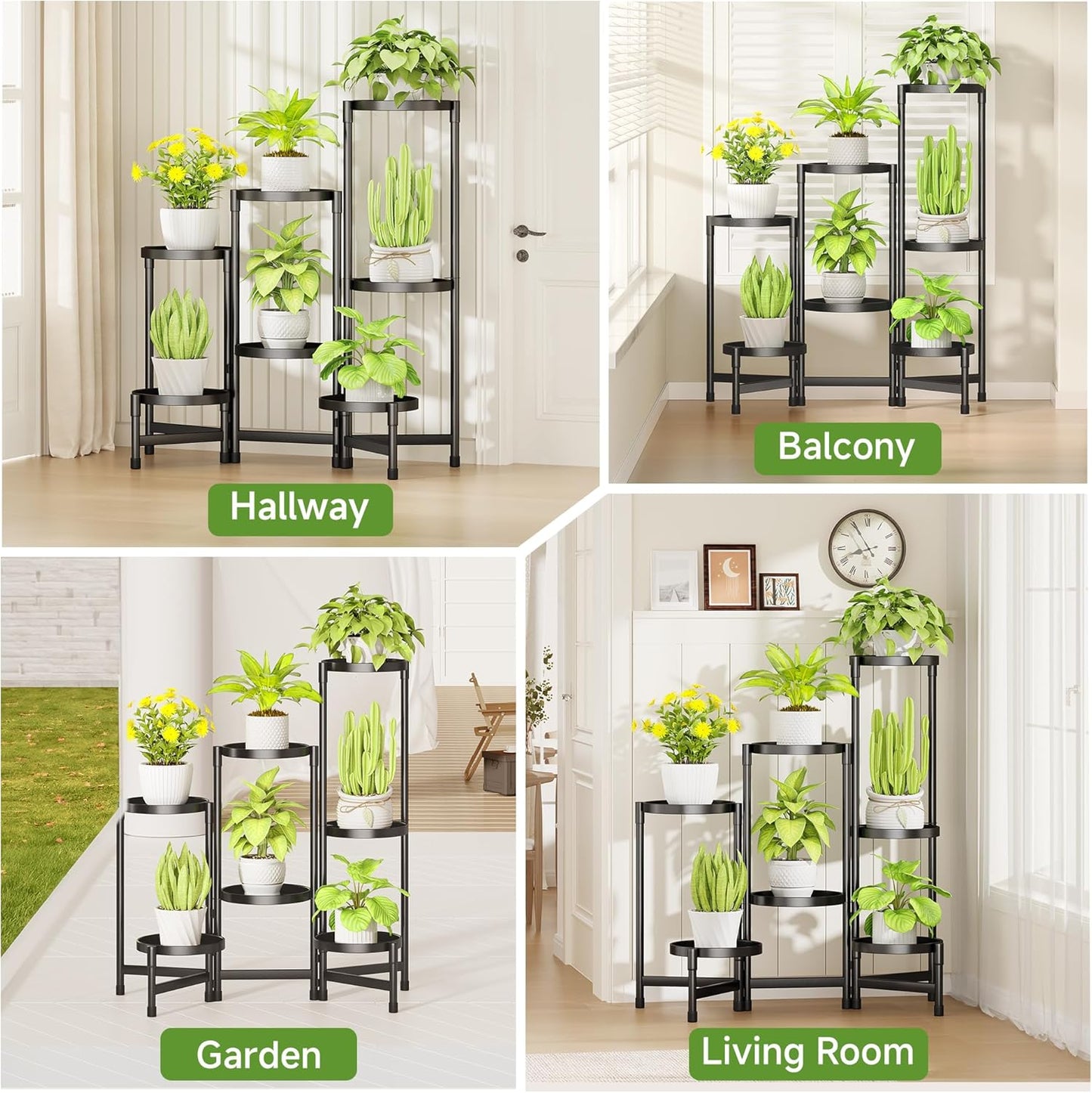 7 Tier Metal Plant Stand Indoor, Foldable Corner Plant Stands Outdoor, Rotatable Tiered Plant Stand, 32 Inch Tall Plant Shelf for Patio Living Room Balcony Garden Home - Black