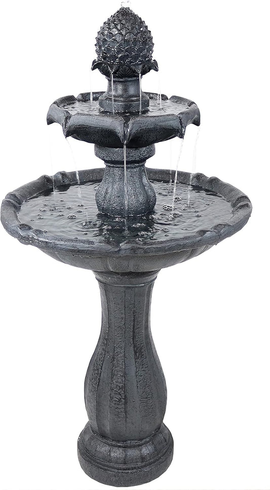 Sunnydaze Pineapple 46-Inch 2-Tier Outdoor Solar Fountain - Decorative Water Fountain with Pump for Garden, Patio, Yard or Balcony - Black