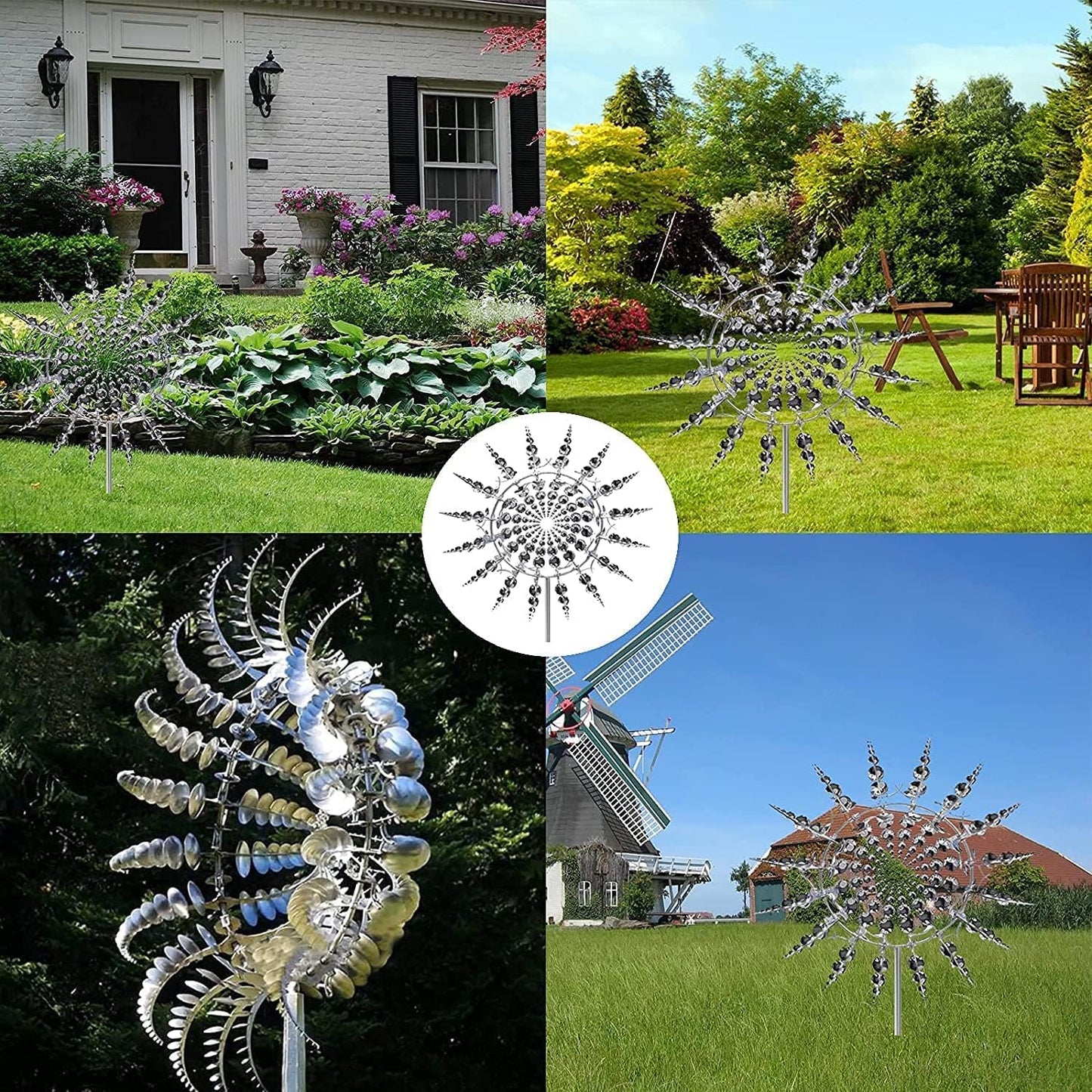 Wind Spinners for Yard and Garden，Windmills,Garden Decor for Outside,Metal Yard Art (1 PCS -Silver)
