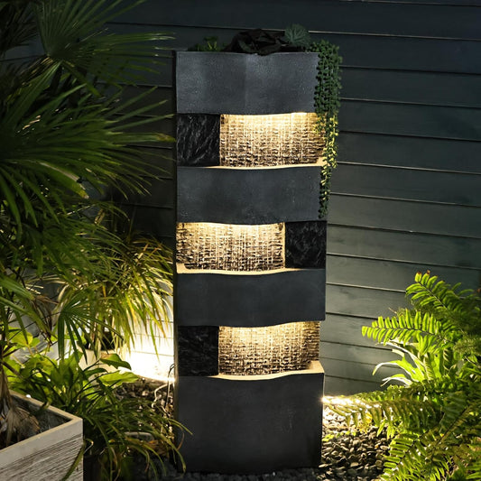 40.5''H Garden Water Fountain Outdoor,4 Tiered Floor Standing Waterfall Outdoor Fountains with LED Lights for Garden, Patio, Backyard, Deck, Porch and Home Art Decor