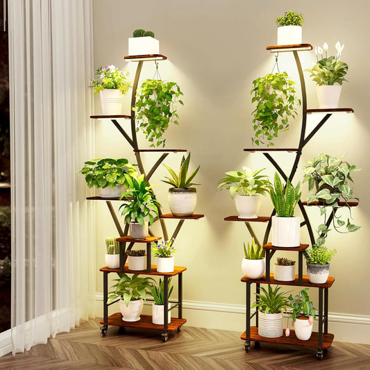 Plant Stand Indoor with Grow Lights 2 Pack Plant Stands Indoor 8 Tiered 64" Tall Plant Shelf for Indoor Growing Multiple Corner Metal Flower Holder Home Decor Display Shelves for Living Room Patio