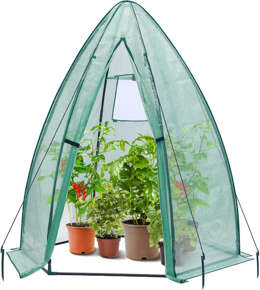 Portable Plant Protector from Animals, Ohuhu Greenhouse for Outsides with Durable PE Cover, Heavy Duty Green House with Zippered Door Mesh Window for Vegetables Flowers Fruits Herbs, 63x54x71 Inch