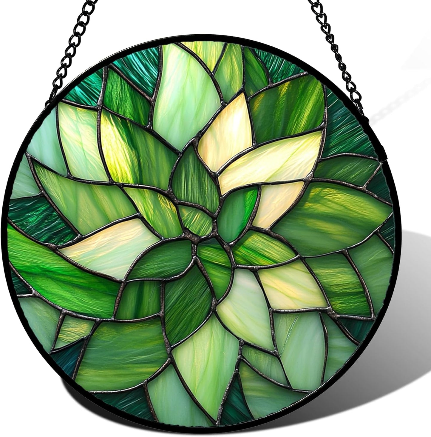 Stained Glass Window Hanging - Green Plants Suncatcher for Doors Garden Patio Flowers Sun Catchers Decor Christmas Mother's Day Birthday Gifts for Women Men Mom Nana Friend 7.8 in