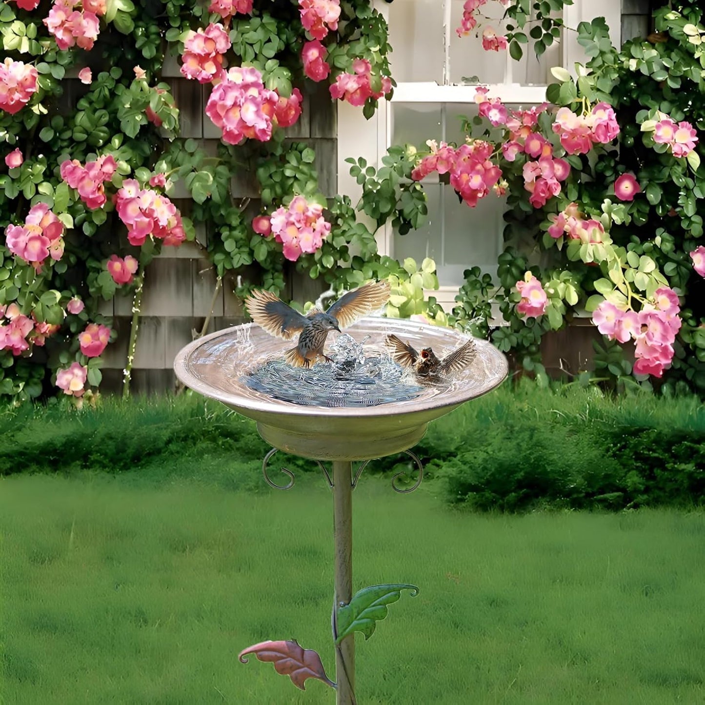 31”H Solar Bird Bath with Metal Stake, Metal Bird Bath Bubbler, Bird Baths for Outdoors with Solar Fountain for Outdoors Garden Yard Decor