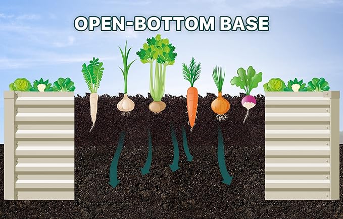 Raised Garden Bed 6x3x2ft, Galvanized Raised Garden Beds Outdoor for Vegetables Flowers Herbs, Steel Large Deep Planter Box, Tall Raised Garden Bed with 3ftx30ft Weed Barrier Fabric and Glove, Beige