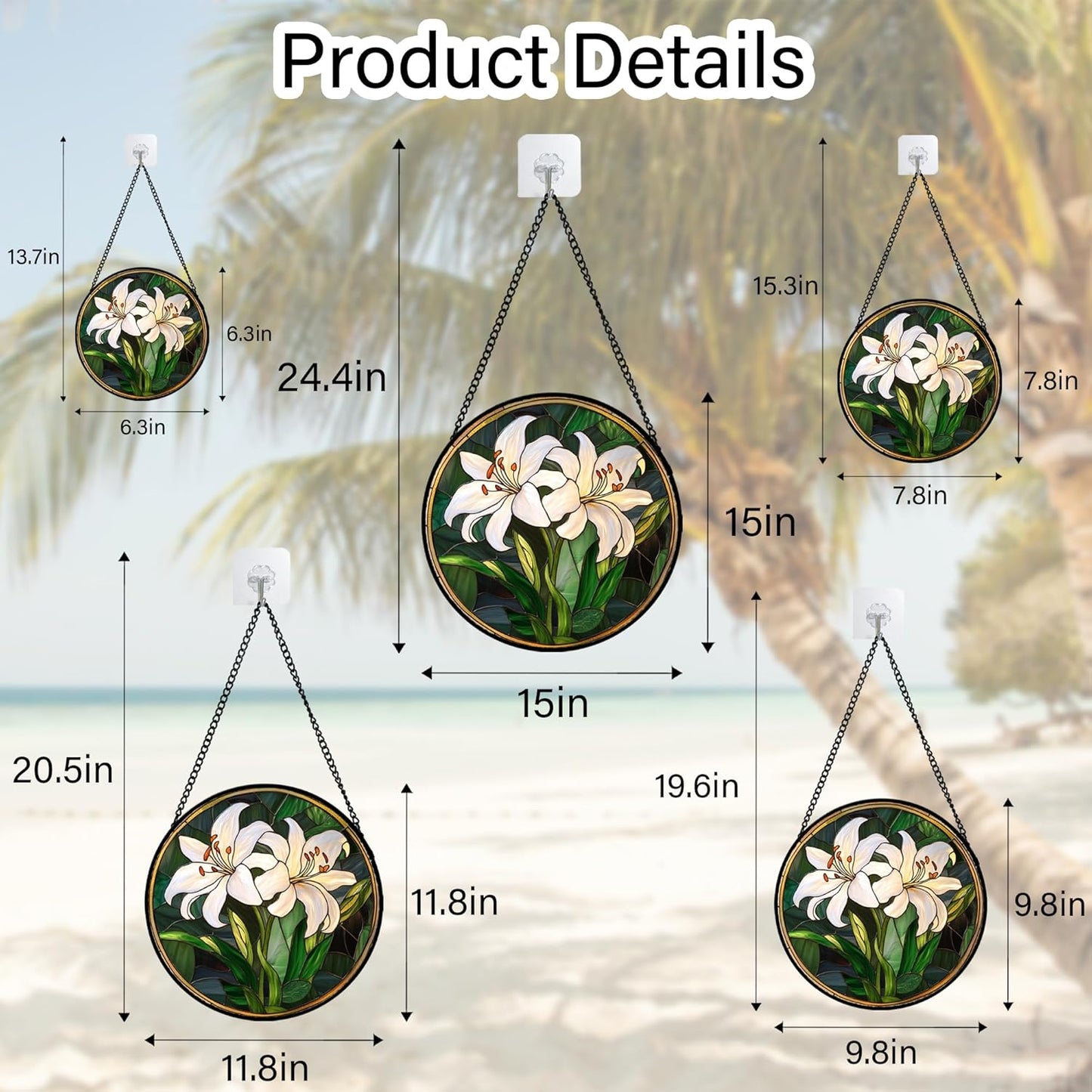 Stained Glass Window Hanging, White Lily Suncatcher for Door Garden Patio Birth Flower Green Plant Sun Catchers Decor Christmas Mother's Day Birthday Gifts for Women Mom Nana Friend 15 in